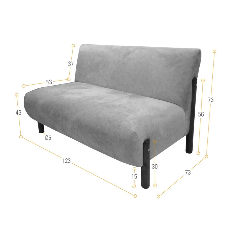 Sofá 2 Puestos Dubi 123x73x73 Tela Plata Patas Matiz Natural