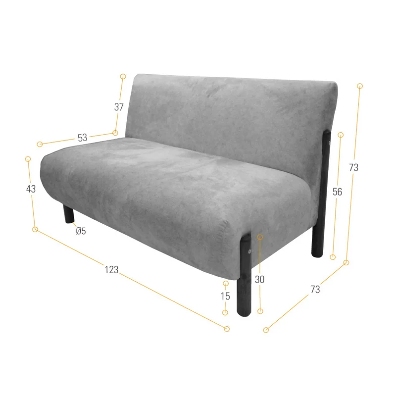 Sofá 2 Puestos Dubi 123x73x73 Tela Beige Patas Matiz Natural