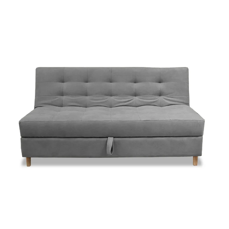 Sofá Cama Baúl Lugano 3 Posiciones Gris + Cojines