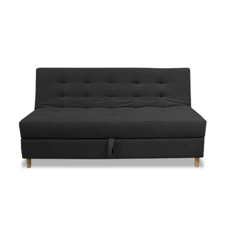 Sofá Cama Baúl Lugano 3 Posiciones Negro + Cojines