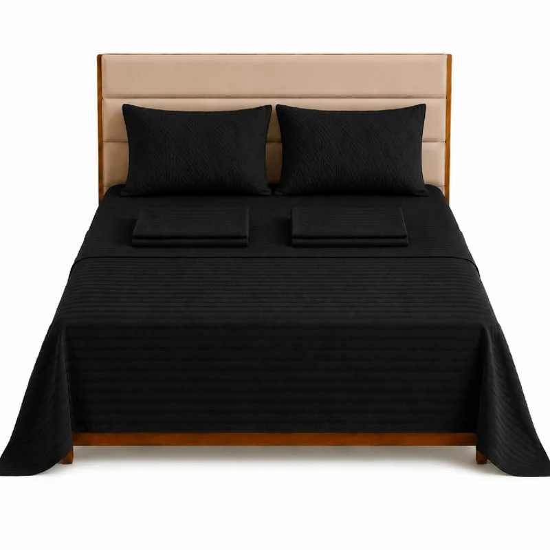 Combo Protector Colchon + Juego De Sábanas King Negro
