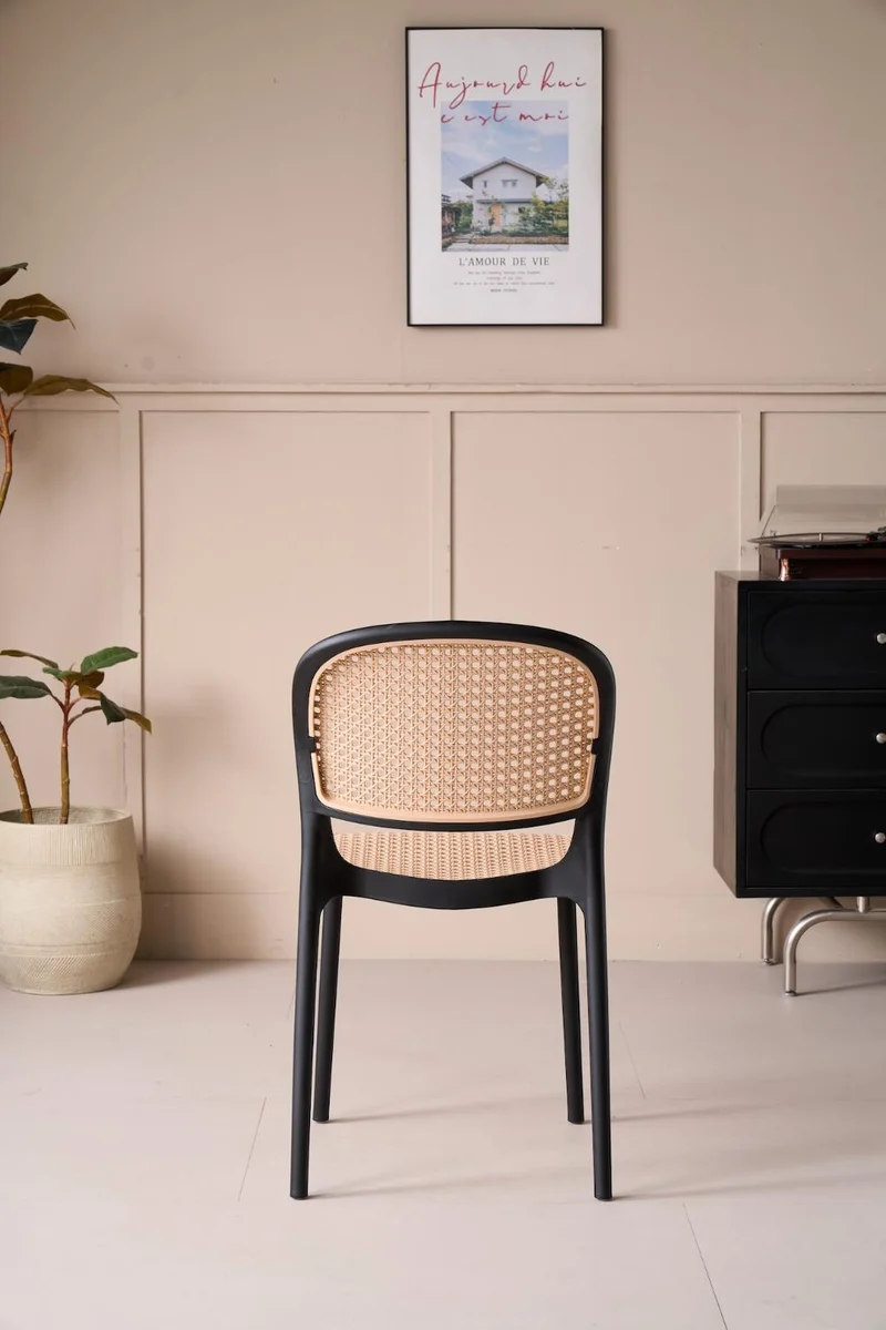 Silla Nest, Color Negro y Beige, con Espaldar y Asiento en Rejilla