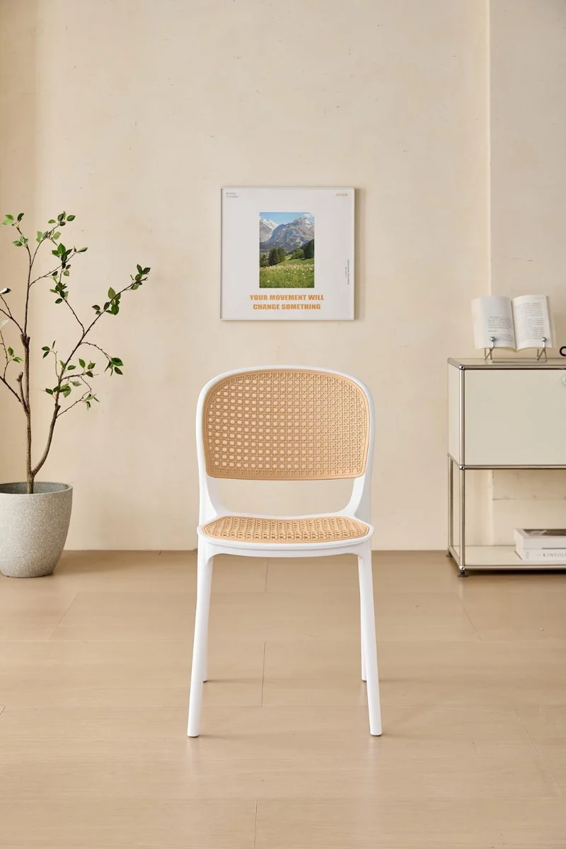 Silla Nest, Color Blanco y Beige, con Espaldar y Asiento en Rejilla