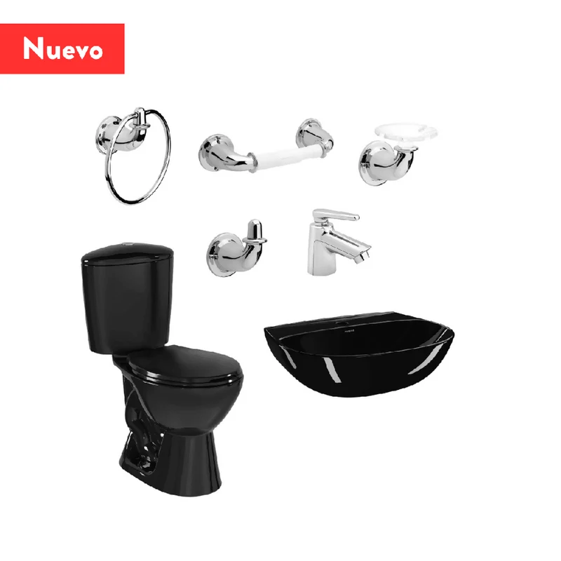 Combo Corona Sanitario Manantial Pro Redondo Botón sin Pedestal Negro