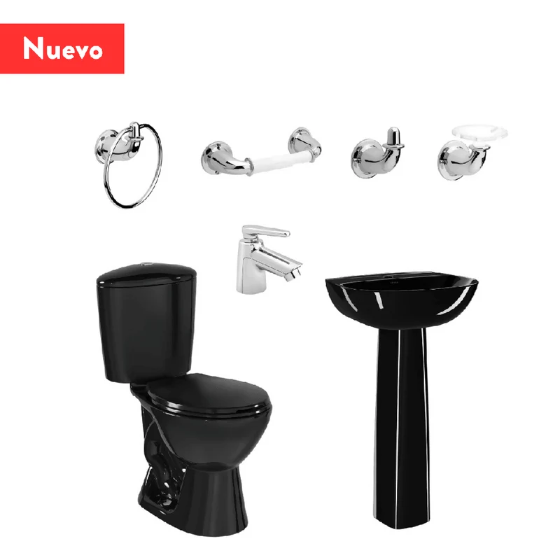 Combo Corona Sanitario Manantial Pro Redondo Botón con Pedestal Negro