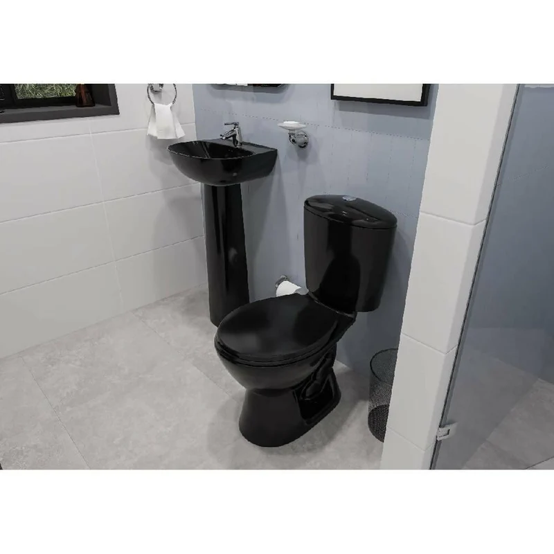 Combo Corona Sanitario Manantial Pro Redondo Botón con Pedestal Negro