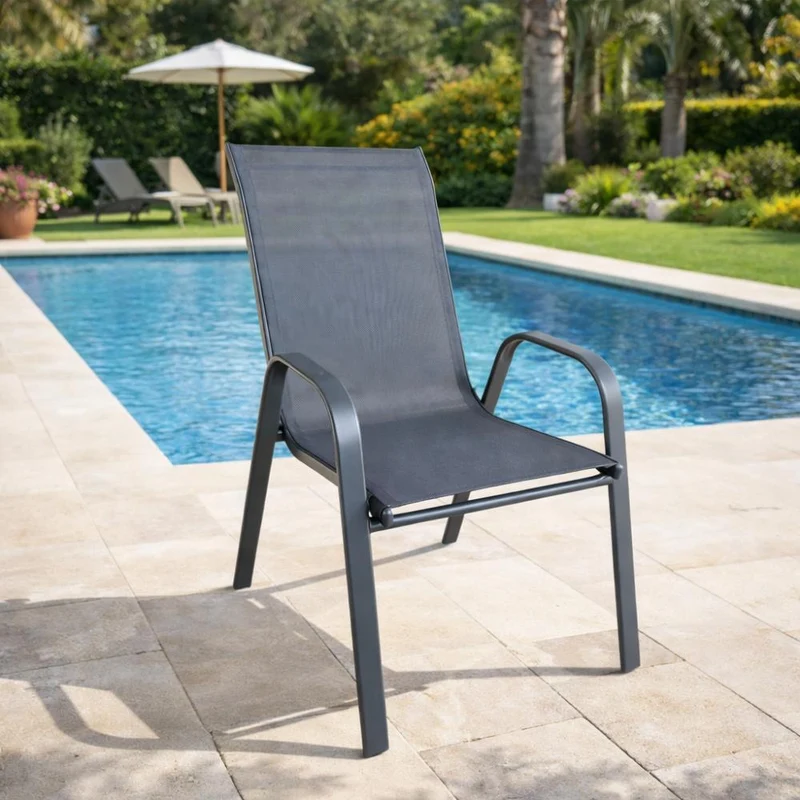Silla de Terraza Char, Gris, con Brazos y Patas de Metal