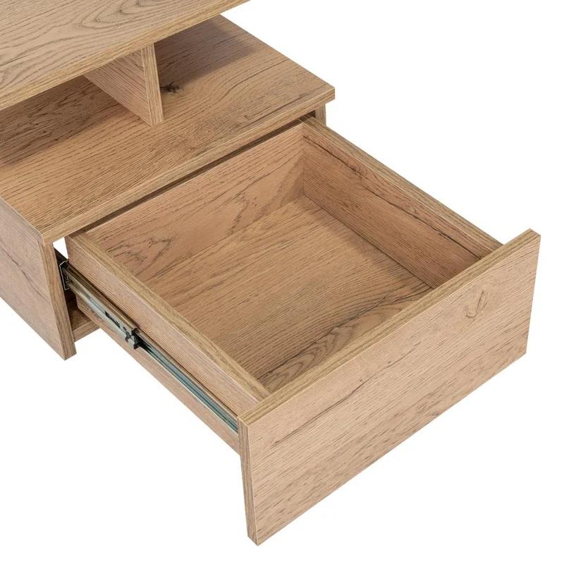 Mesa de Noche Flotante Nube, Macadamia, con un Cajón y División de Dos Entrepaños