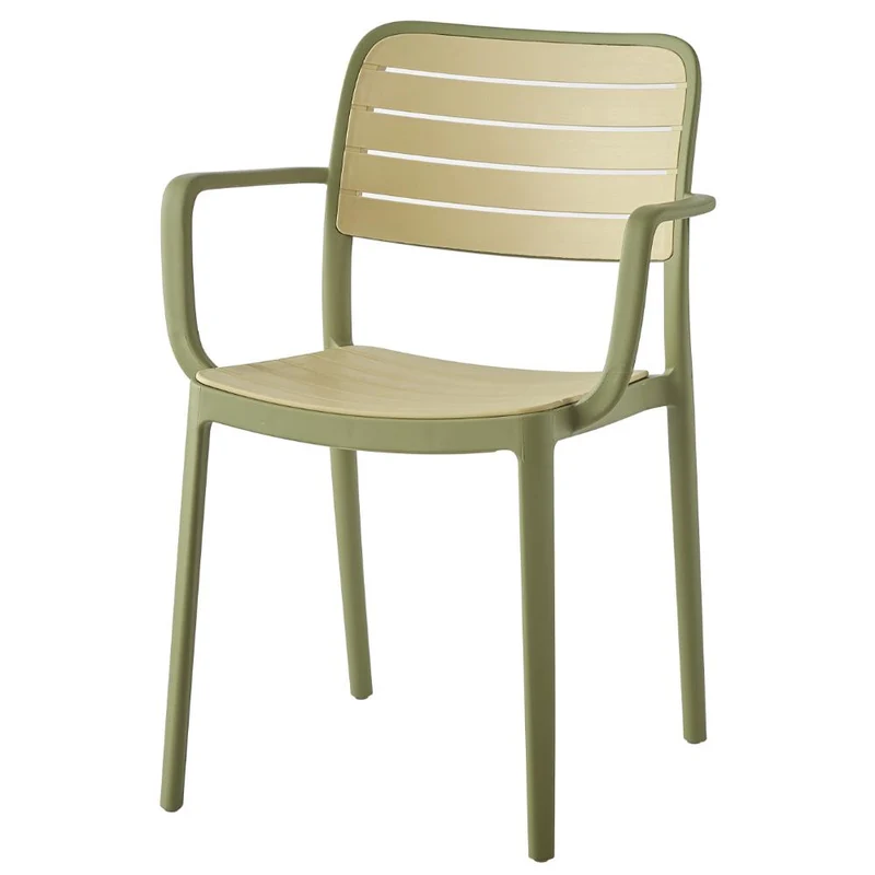 Silla Con Brazos Carolina, Verde Olivo y Beige, y espaldar de Líneas Horizontales