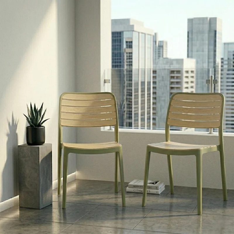 Silla Carolina, Color Verde Olivo y Beige, con Espaldar de Líneas Horizontales