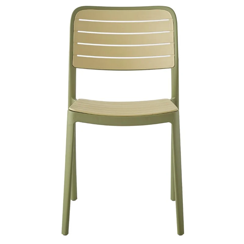 Silla Carolina, Color Verde Olivo y Beige, con Espaldar de Líneas Horizontales