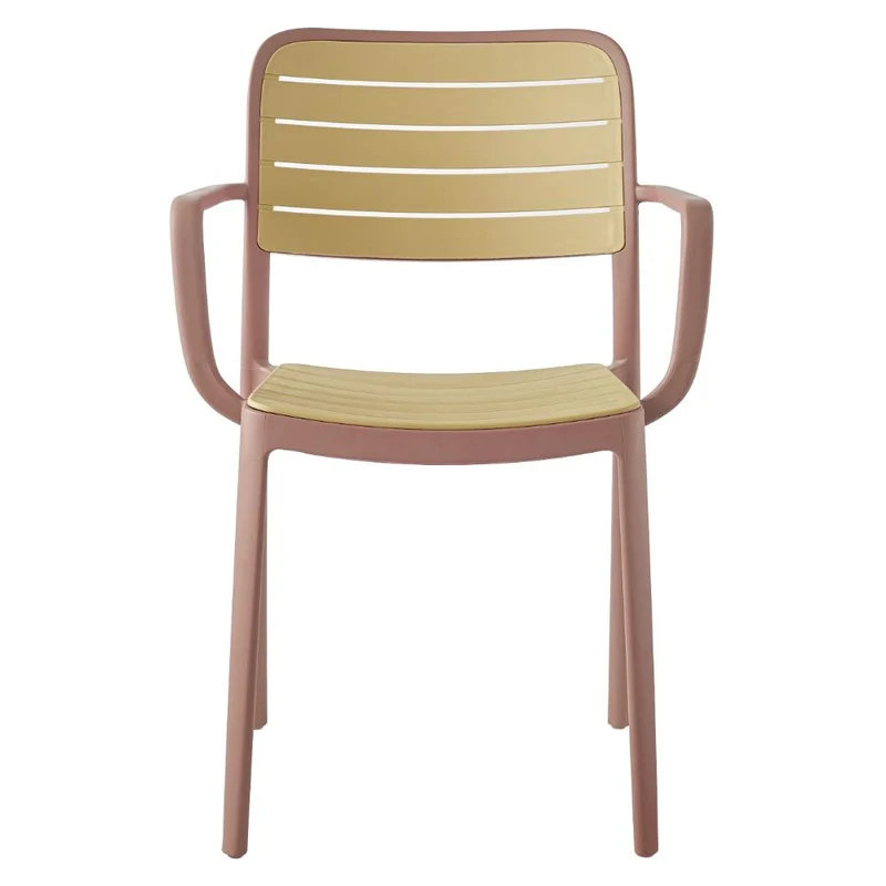 Silla con Brazos Carolina, Terracota y Beige, y Espaldar de Líneas Horizontales