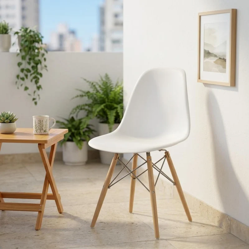 Silla Eames, Color Blanco, con Patas de Madera