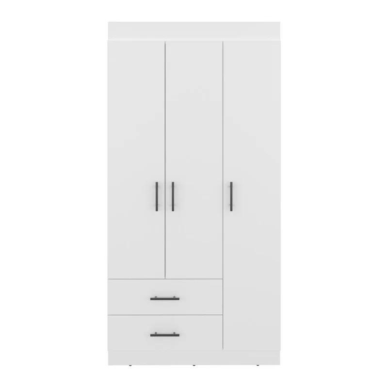 Clóset Houston, Blanco Duqueza, con Tres Puertas Batientes y Dos Cajones con Amplio Espacio de Almacenamiento