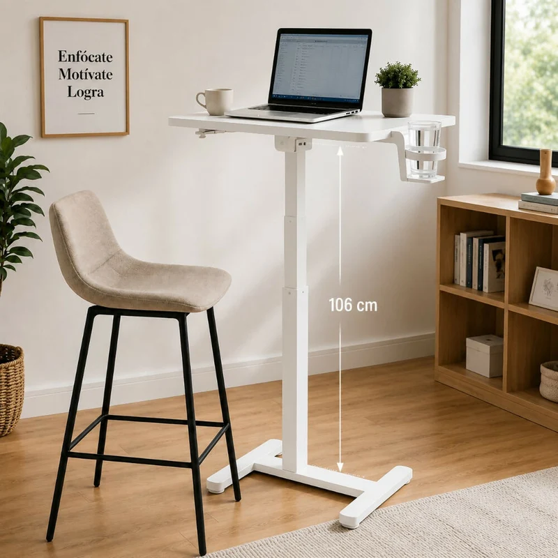 Mesa Auxiliar Ajustable Negra Ellevare Blanca
