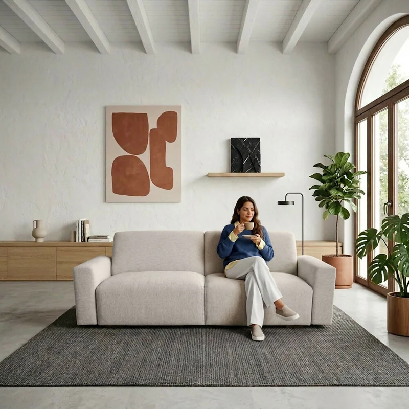 Sofa Cama Boston 225x91x80 cm Con Brazos Removibles Tela Beige