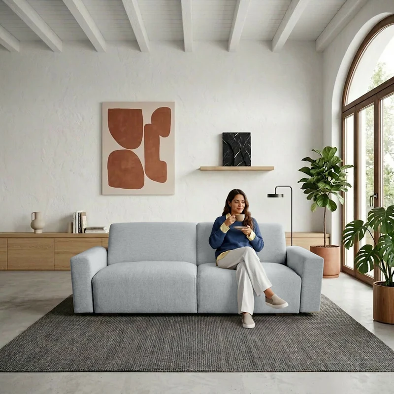 Sofa Cama Boston 225x91x80 cm Con Brazos Removibles Tela Plata