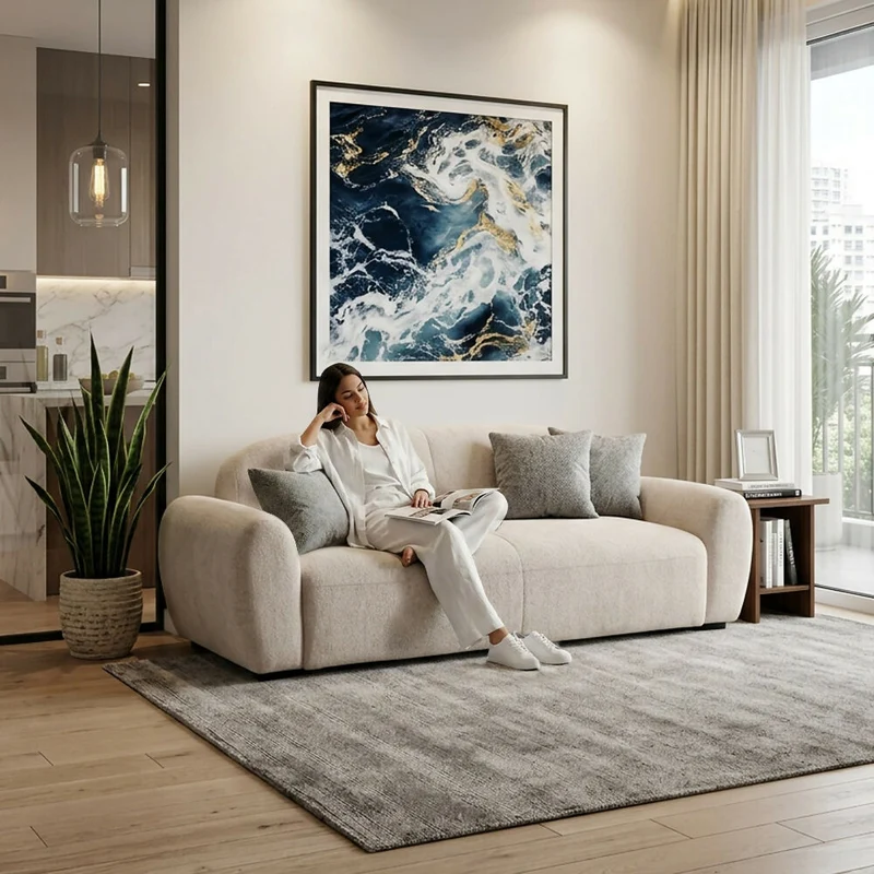 Sofa Cama Auren 240x88x85 cm Con Brazos Removibles Tela Beige