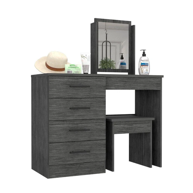 Mueble Tocador Wesley, Gris, con Cuatro Cajones para Ubicar Maquillaje