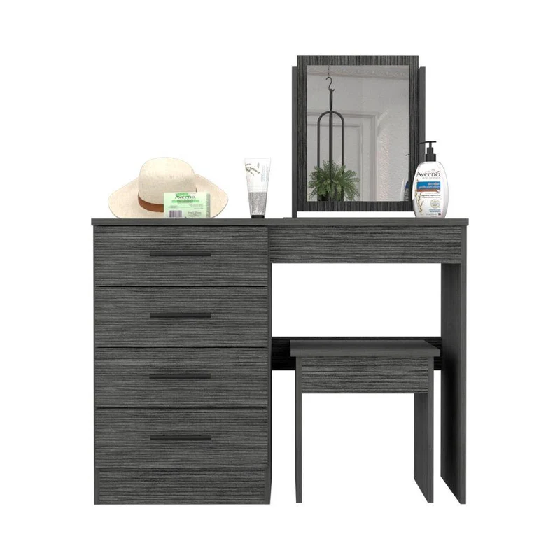 Mueble Tocador Wesley, Gris, con Cuatro Cajones para Ubicar Maquillaje