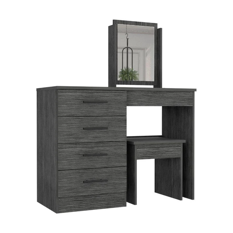Mueble Tocador Wesley, Gris, con Cuatro Cajones para Ubicar Maquillaje