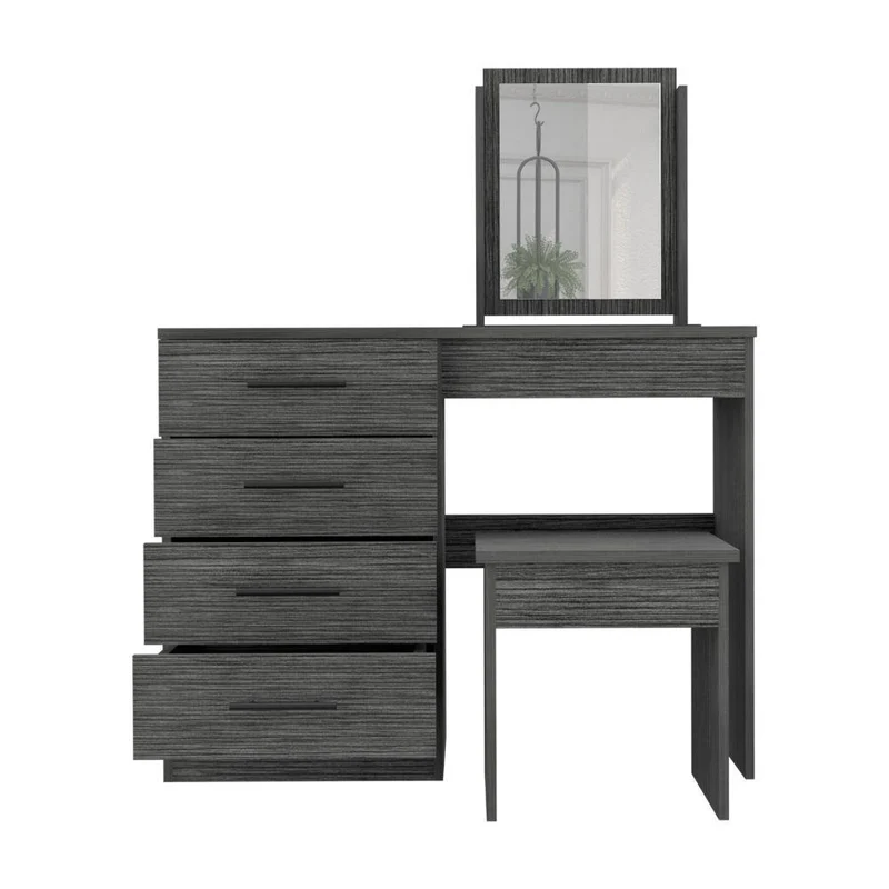 Mueble Tocador Wesley, Gris, con Cuatro Cajones para Ubicar Maquillaje
