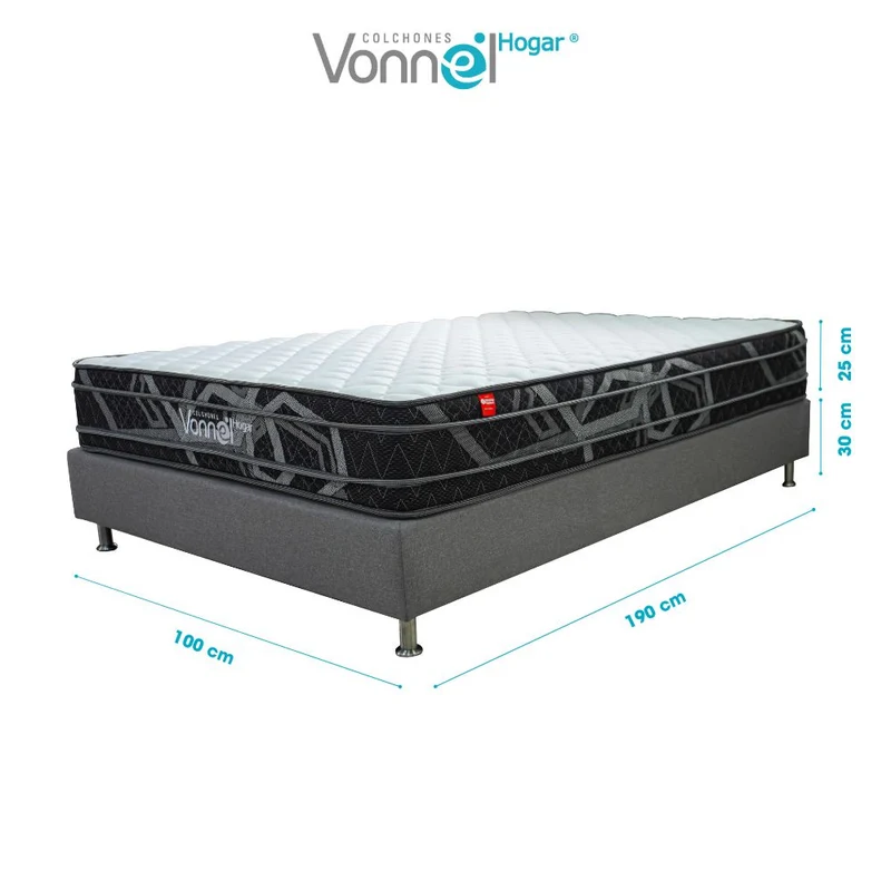 Combo Colchón + Base Cama Marca Vonnel Sencillo (100 x 190 cm ) Resortado Pl X-S25 Plus