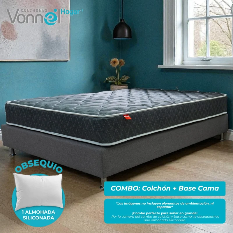 Combo Colchón + Base Cama Marca Vonnel Sencillo (100 x 190 cm ) Resortado Ortopedic