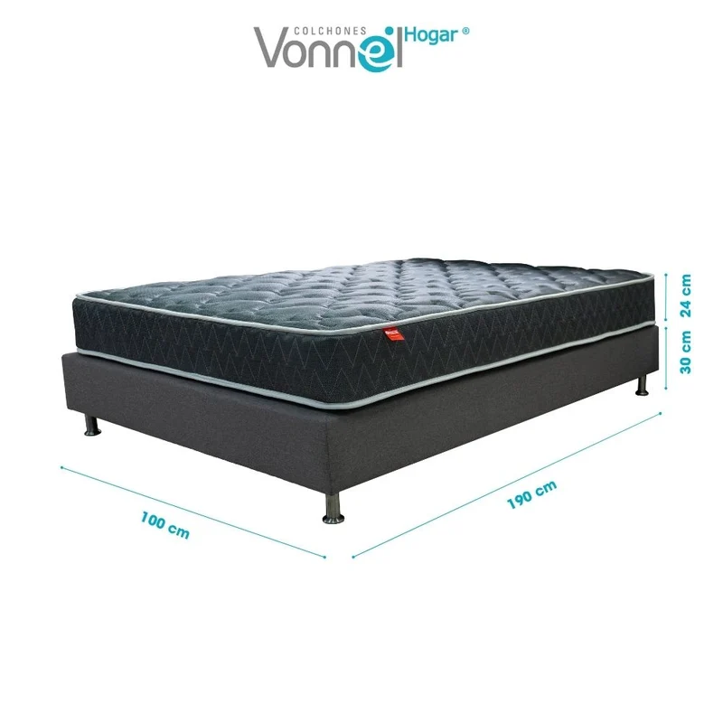 Combo Colchón + Base Cama Marca Vonnel Sencillo (100 x 190 cm ) Resortado Ortopedic