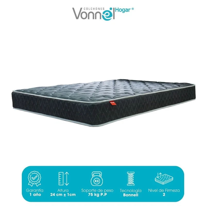Combo Colchón + Base Cama Marca Vonnel Semidoble (120 x 190 cm ) Resortado Ortopedic