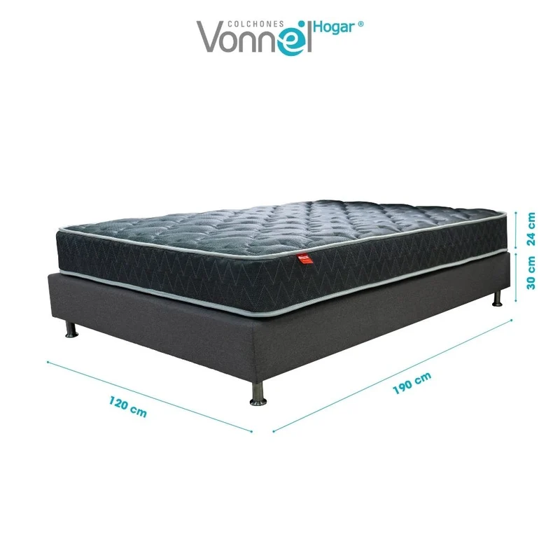 Combo Colchón + Base Cama Marca Vonnel Semidoble (120 x 190 cm ) Resortado Ortopedic
