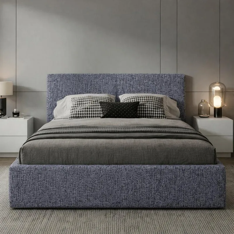 Cama Mecy Lift 120, Gris Oscuro, con Almacenamiento Hidráulico Tapizada