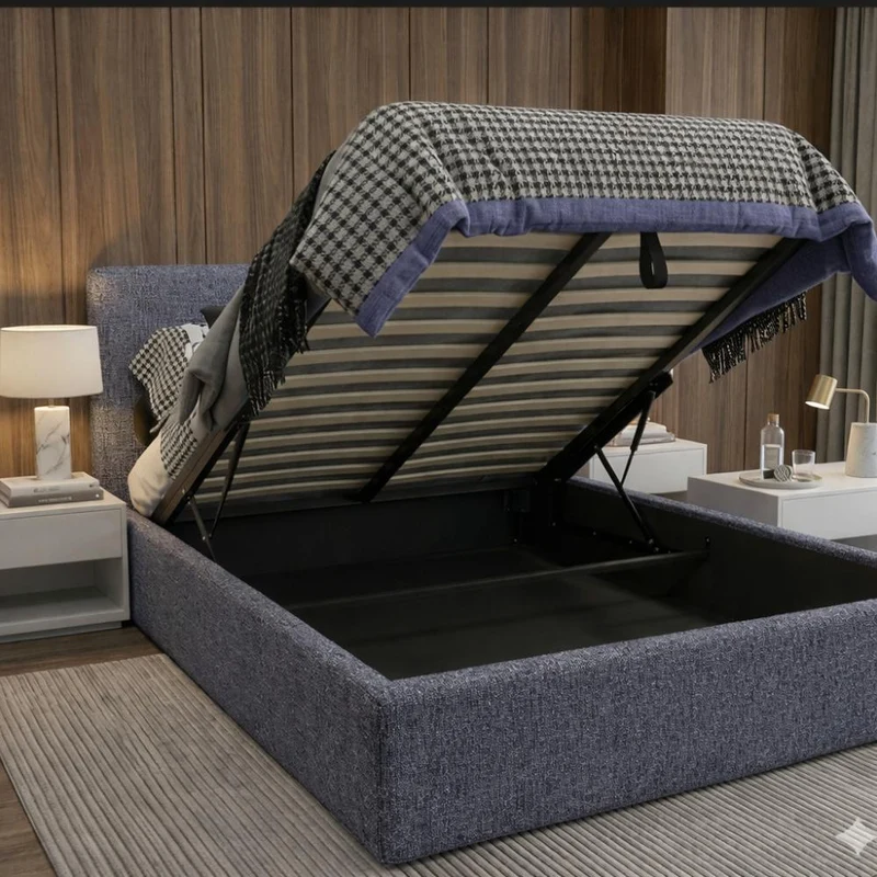 Cama Mecy Lift 120, Gris Oscuro, con Almacenamiento Hidráulico Tapizada