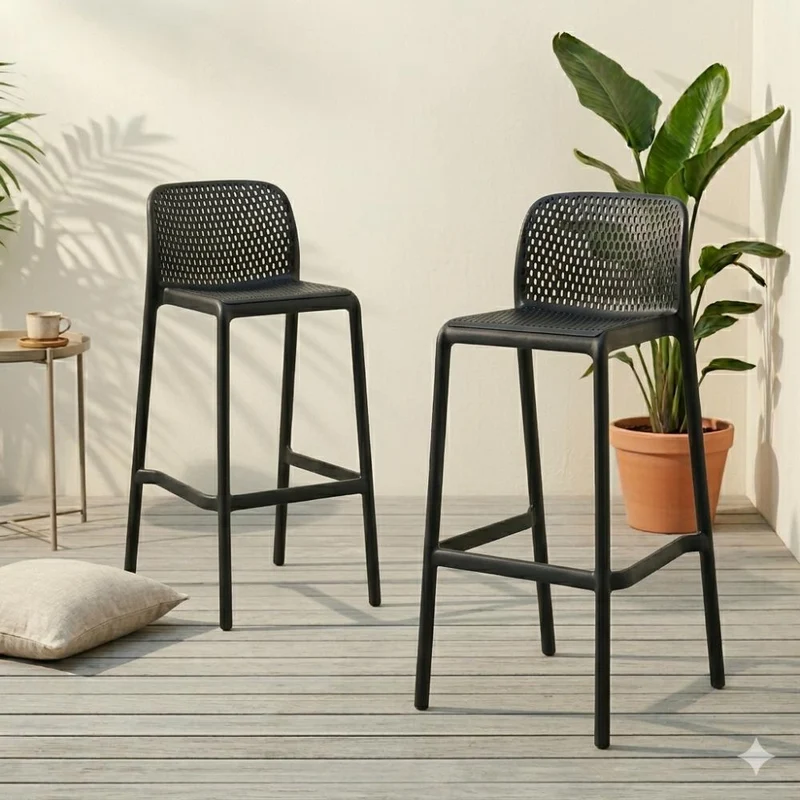 Silla para Bar Túnez, Color Negro, con Espaldar Redondeado y Transpirable