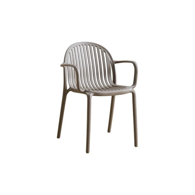 Silla Marruecos con Brazos, Taupe, con Espaldar en Rayas y Diseño Minimalista