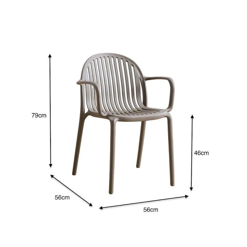 Silla Marruecos con Brazos, Taupe, con Espaldar en Rayas y Diseño Minimalista