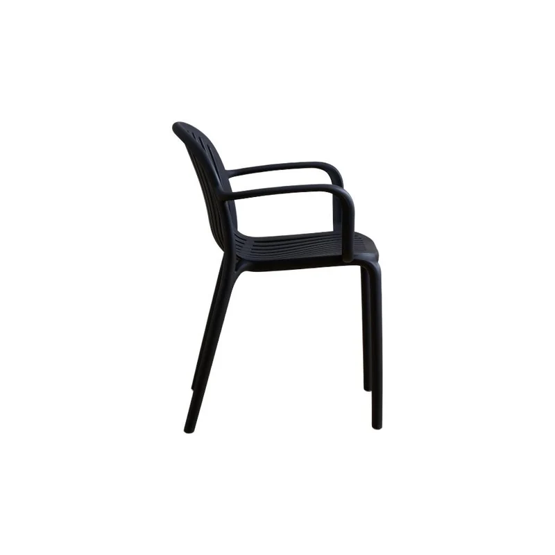 Silla Marruecos con Brazos, Negro, con Espaldar en Rayas y Diseño Minimalista