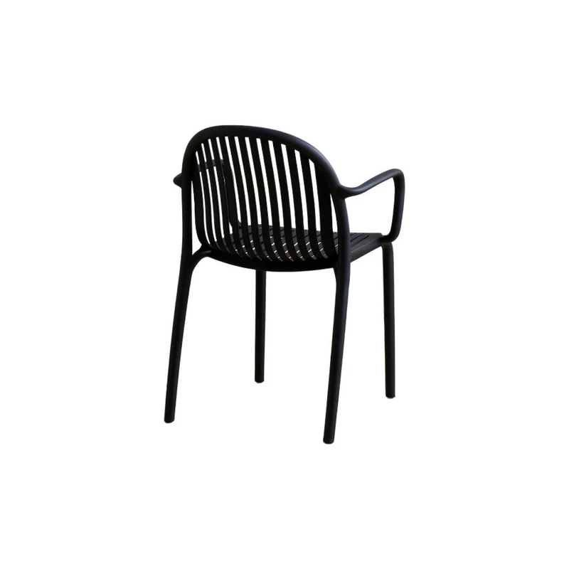 Silla Marruecos con Brazos, Negro, con Espaldar en Rayas y Diseño Minimalista