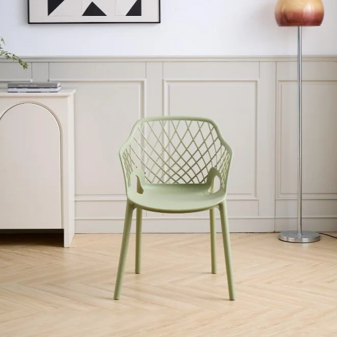Silla con Brazos Casablanca, Verde Olivo, con espaldar en diamantes y estilo moderno
