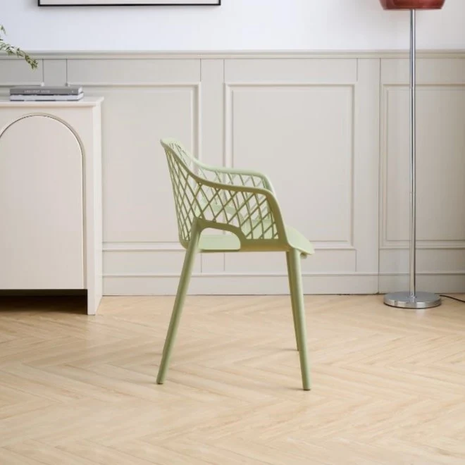 Silla con Brazos Casablanca, Verde Olivo, con espaldar en diamantes y estilo moderno