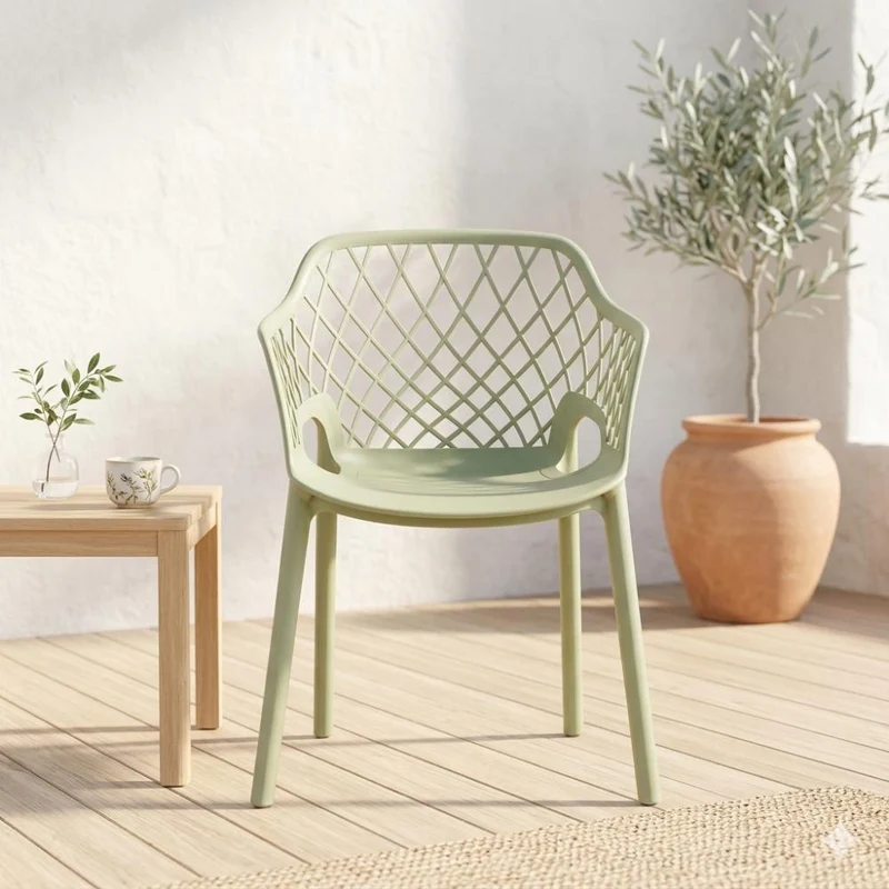 Silla con Brazos Casablanca, Verde Olivo, con espaldar en diamantes y estilo moderno