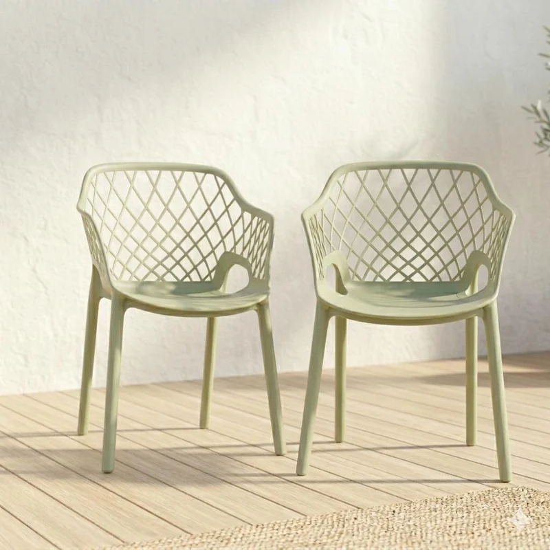 Silla con Brazos Casablanca, Verde Olivo, con espaldar en diamantes y estilo moderno