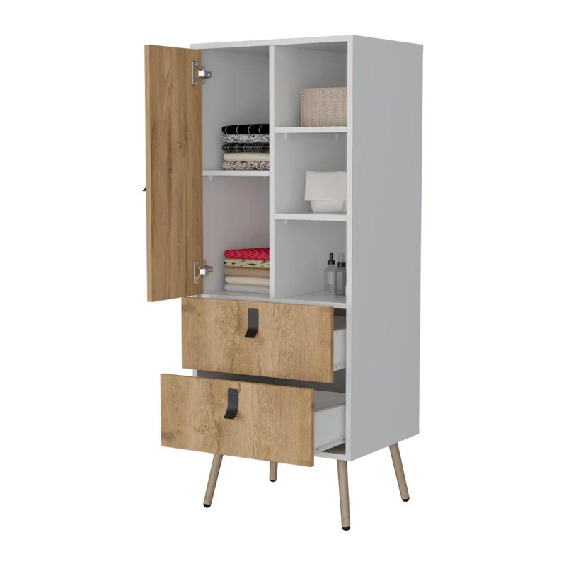Organizador Huna, Macadamia y Blanco, con Dos Cajones Diseño Moderno ZF