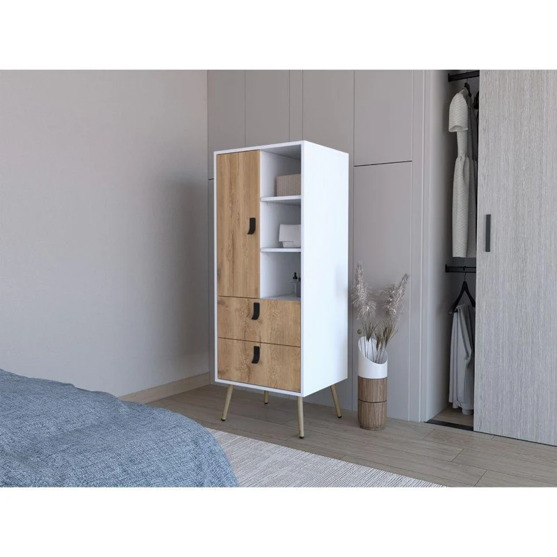 Organizador Huna, Macadamia y Blanco, con Dos Cajones Diseño Moderno ZF