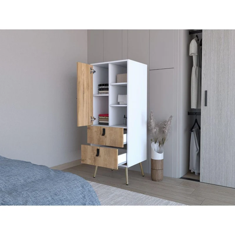 Organizador Huna, Macadamia y Blanco, con Dos Cajones Diseño Moderno ZF