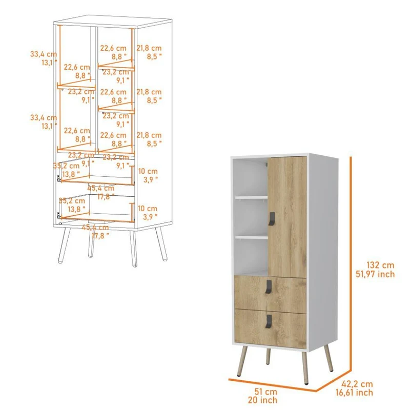 Organizador Huna, Macadamia y Blanco, con Dos Cajones Diseño Moderno ZF