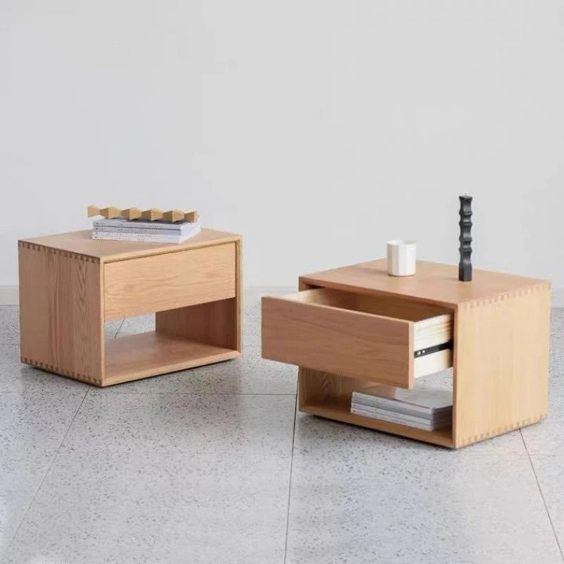 Contemporary Nordic Rectangular Pine Wood Nightstand 1-Drawer For Bedroom