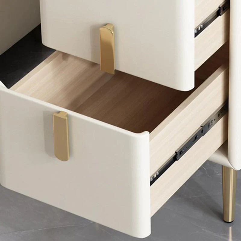Contemporary Nordic Rectangular Pine Carbon Steel Engineered Wood Slab Stone Faux Leather Nightstand 2 - Drawer For Bedroom