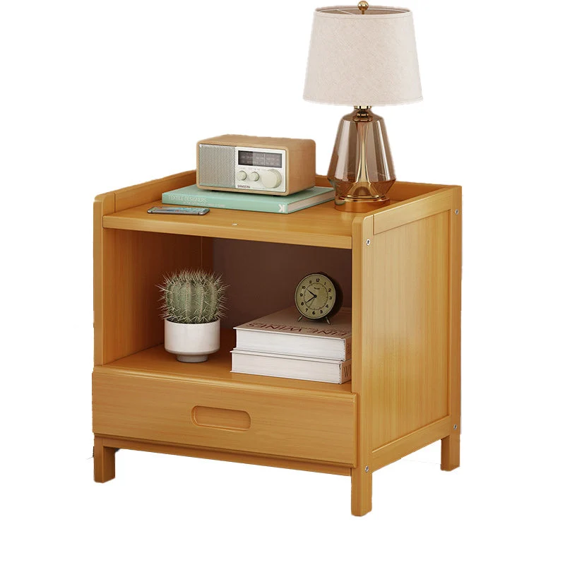 Traditional Japanese Square Bamboo MDF Nightstand 1/3 Drawer For Bedroom