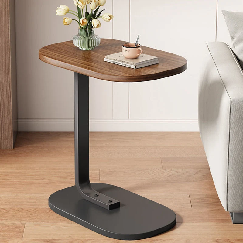 Traditional Vintage Wood Grain Density Board Top C-Shaped Side Table For Living Room